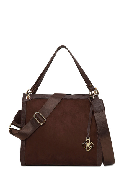 Women's Brown Long Strap Suede Shoulder Bag Wb500014Ss