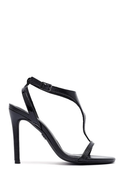 Women's Black Ankle Buckle High Thin Heeled Sandals 25Sfd443018