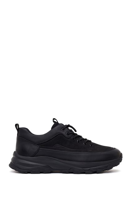Men's Black Lace-Up Thick Soled Leather Casual Sneaker Wm680061Dk