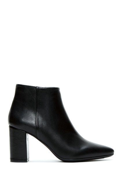 Women's Black Zippered Heeled Leather Boots Wf260006Dv