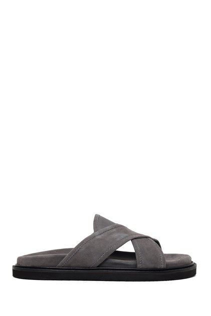 Men's Gray Suede Leather Slippers 26Sfd626410