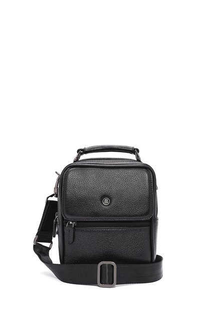 Men's Black Long Strap Leather Handbag 24Wbd3403Ft