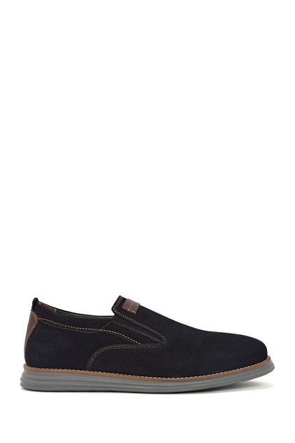 Men's Navy Blue Nubuck Genuine Leather Shoes, Casual Shoes, Daily Shoes 25Sfd7104V3