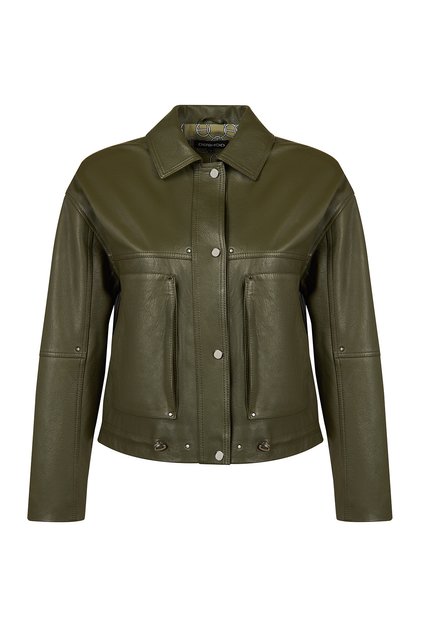 Madlen Women's Green Oversized Leather Jacket 26Sgd5633S7