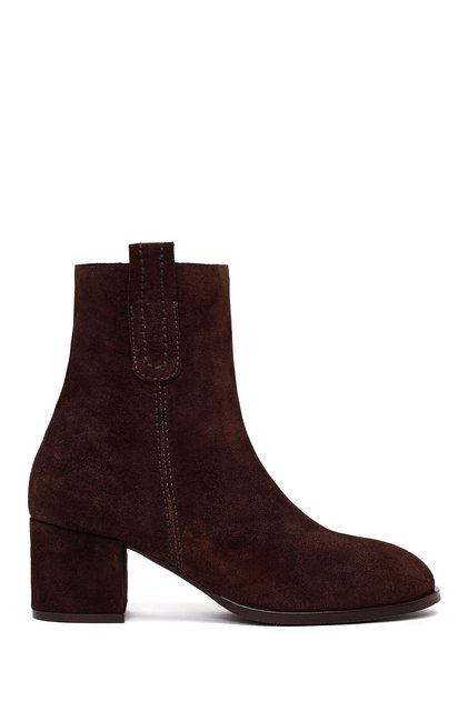 Women's Brown Zippered Thick Heeled Suede Leather Boots Wf220005Ds