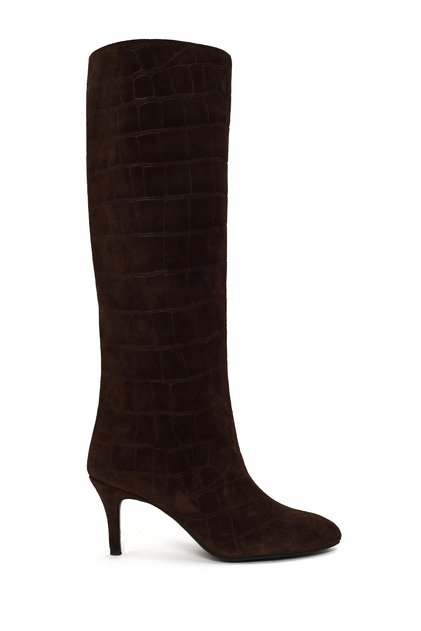 Women's Brown Thin Heeled Leather Boots Wf16000591