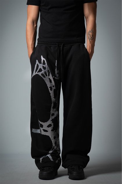 Gray Crystal Touch Stone Baggy Black Men's Sweatpants