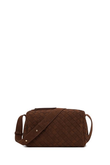 Geantă de damă maro cu curea lungă, din piele întoarsă, tip crossbody WB320005SO