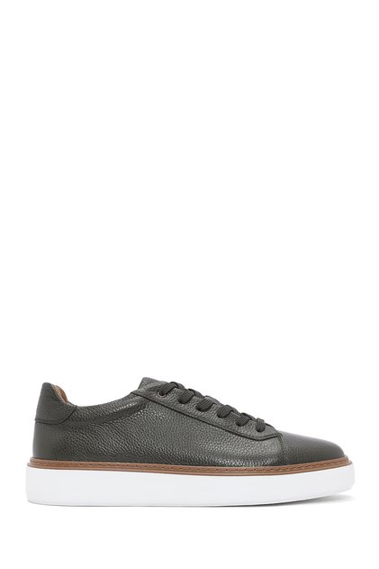 Men's Khaki Lace-Up Thick Sole Sports Shoes, Leather Sneaker 26Sfd6124Ft