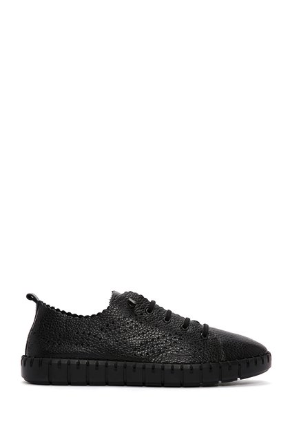 Women's Black Lace-Up Patterned Leather Comfort Shoes 26Pfd5002Ft