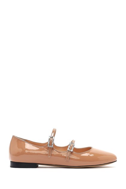 Women's Beige Buckle Stone Patent Leather Genuine Leather Ballerinas, Summer Shoes 25Sfd230416