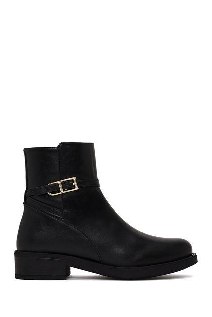 Women's Black Zippered Buckle Boots Wf240014Sv