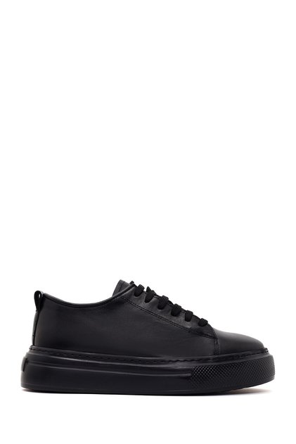 Men's Black Lace-Up Thick Soled Leather Sneaker Wm830003Dv