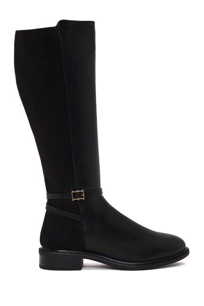Women's Black Zippered Boots with Buckle Detail Wf250001Sk
