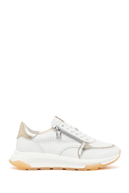 Women's White Lace-Up Zippered Thick-Sole Leather Sneaker 26Sfd371818