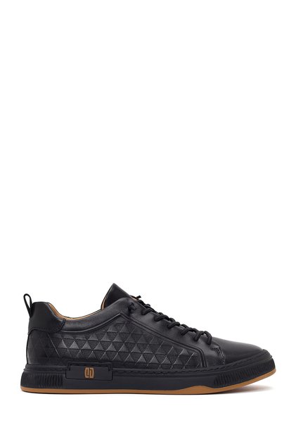 Men's Black Lace-Up Printed Leather Sneaker 26Sfd698618