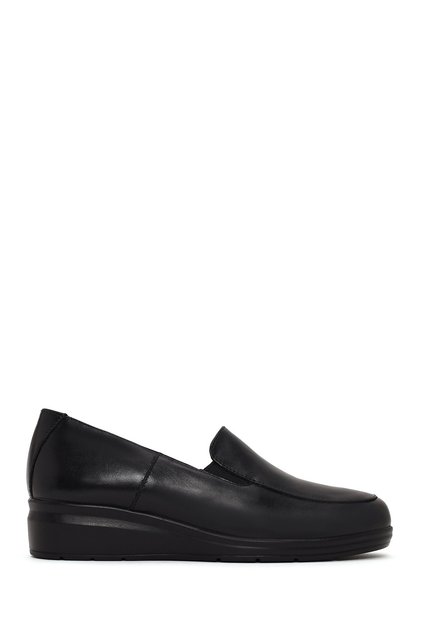 Women's Black Short Wedge Heeled Leather Comfort Shoes Af410005Dv