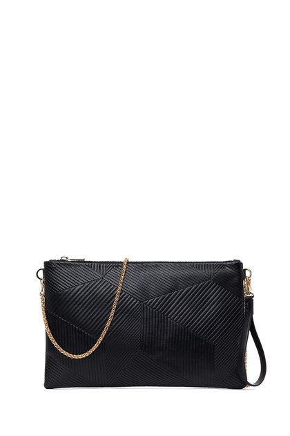Women's Black Chain Strap Patterned Portfolio Bag Wb570005Sm
