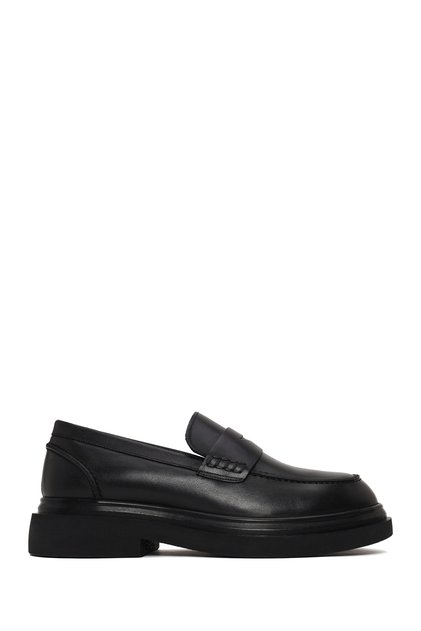 Men's Black Thick Soled Leather Loafer Wm770007Dv