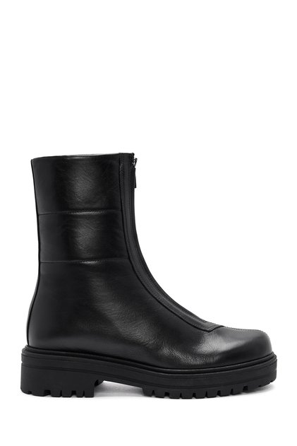 Women's Black Front Zipper Leather Boots 24Wfd 110818