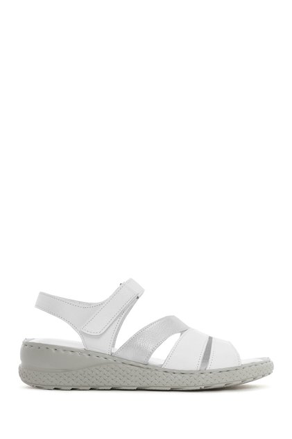 Women's White Ankle Strap Thick Sole Leather Comfort Sandals 26Sfd320914
