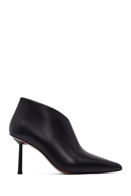 Women's Black Zippered Thin Heeled Leather Boots 25Afd101018