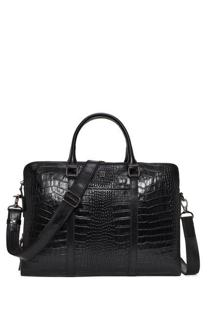 Unisex Black Long Strap Crocodile Patterned Leather Briefcase 26Sbd3222E3