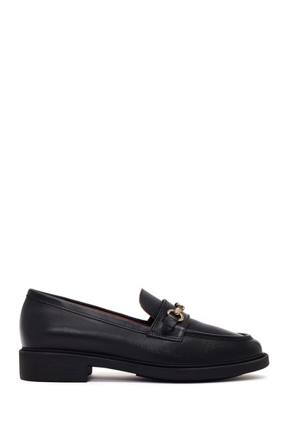 Women's Black Buckle Leather Loafer Af220009Dv