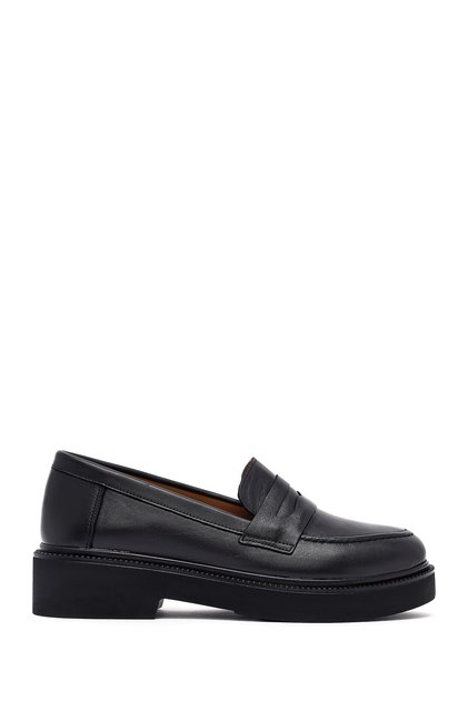 Women's Black Leather Masculine Loafer Af200010Dv