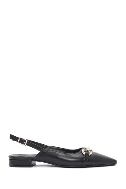 Women's Black Open-Back Buckle Ballerinas 26Pfe400118