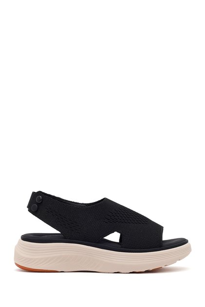 Women's Black Strappy Thick-Soled Fabric Comfort Sandals 26Sfe46406F