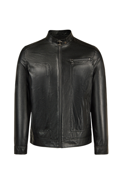 Felibe Men's Black Judge Collar Leather Jacket 26Sge643231