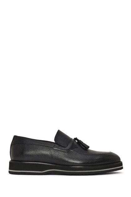 Men's Black Thick Soled Tasseled Leather Loafer 26Sfd7043Ft