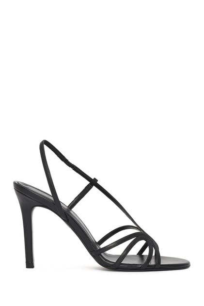 Women's Black High Thin Heeled Leather Sandals 26Sfd161518