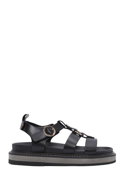 Women's Black Ankle Strap Thick Sole Sandals 25Sfe 401418