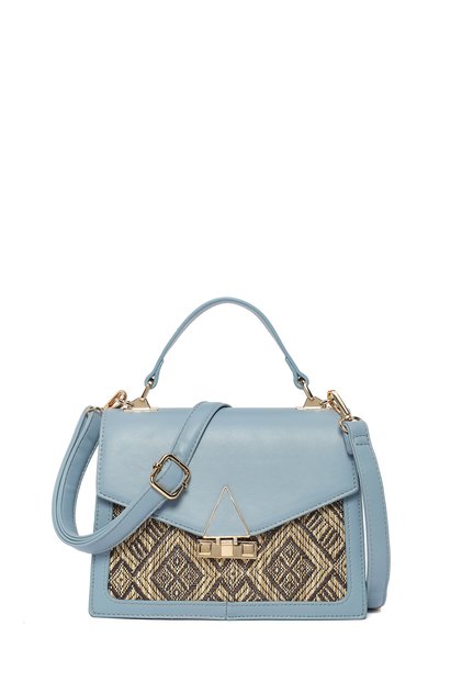 Women's Blue Long Strap Patterned Sleeve Bag Si 26Pbd260214
