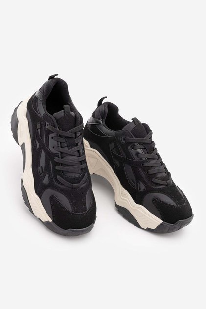 Women's Sneaker Thick Sole Lace-Up Suede Sports Shoes Pizen Black