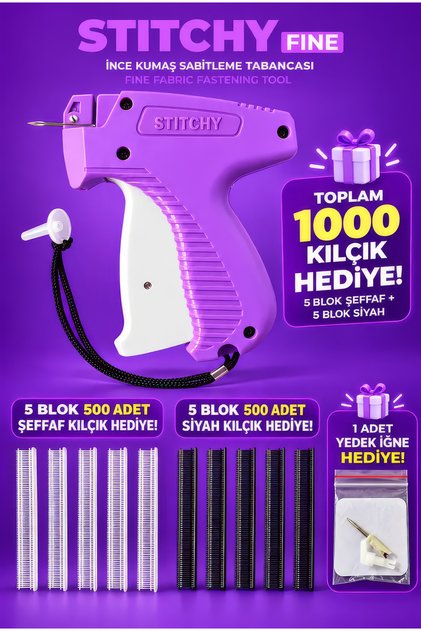 STITCHY FINE Kumaş Sabitleme Tabancası – Kılçık Tabancası – 5 mm 5 Siyah ve 5 Şeffaf Kılçık Dahil