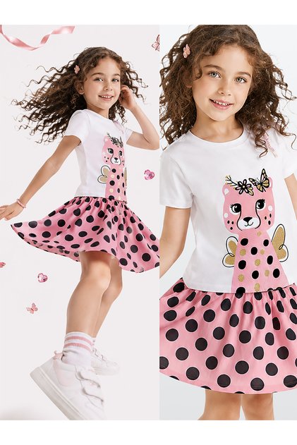 Polka Dot Cheetah Girls' Summer T-Shirt Pink Skirt Set