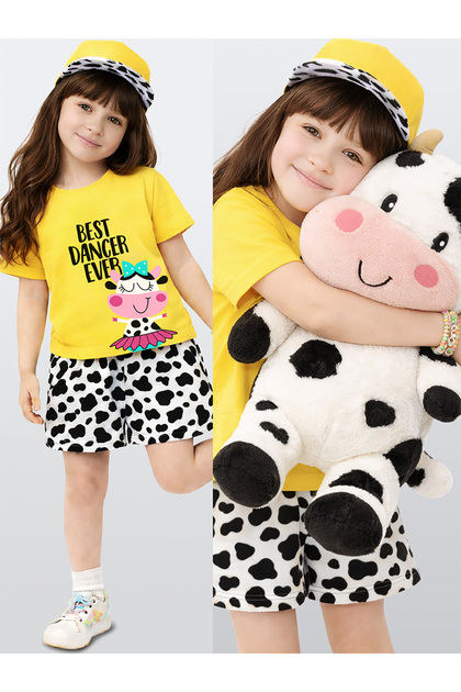 Girls' Set Yellow T-Shirt Shorts Set Spring Summer 2-7 Years