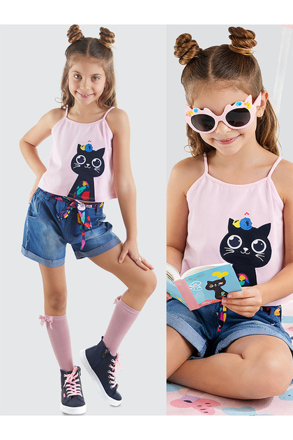 Flower Garden Girl's T-shirt Denim Shorts Set