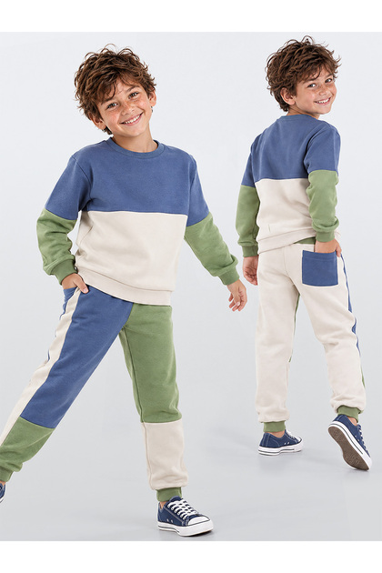 Boys' Winter Color-Blocked Cotton Multi-Color Long Sleeve 2-Piece Tracksuit Set 5-10 Years Old