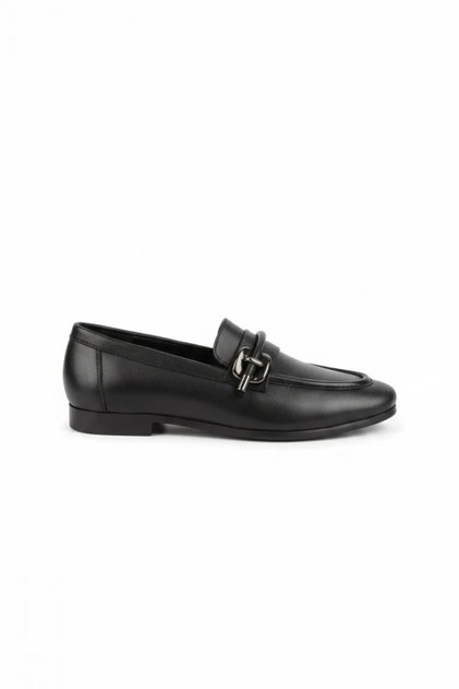 Women's Black Genuine Leather Loafer Shoes Hl.33202 Black
