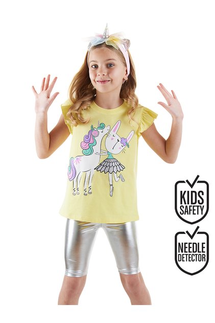 Unicorn Girl's T-Shirt Metallic Tights Set
