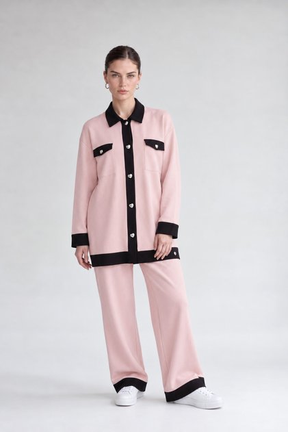 Button-Detail Pantsuit, Powder - Black