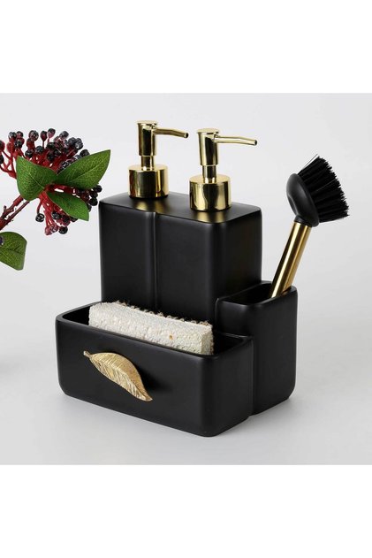 Leaf Two Liquid Sponge Holder Black Gold