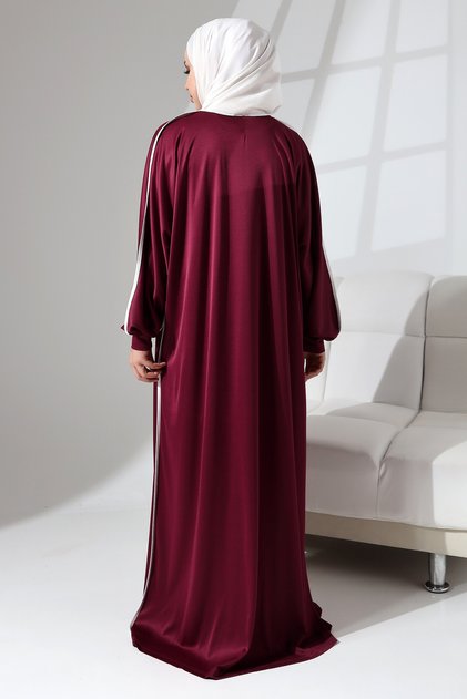 Prayer Robe with Burgundy Cuffs and Side Piping Detail, Loose Fit, One Size