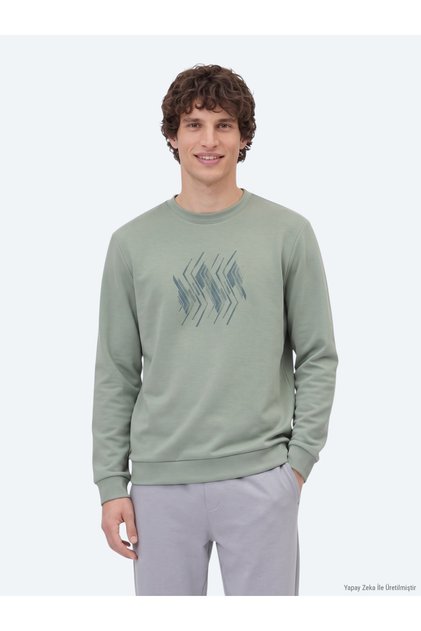 Mint Crew Neck Patterned Sweatshirt
