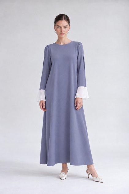 Chiffon-Pleated Sleeveless Dress, Anthracite