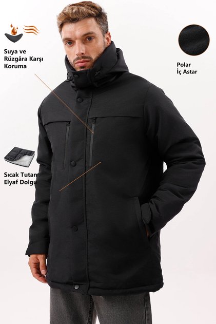 Jachetă și haină și parka pentru bărbați sport, fleece neagră, impermeabilă și rezistentă la vânt